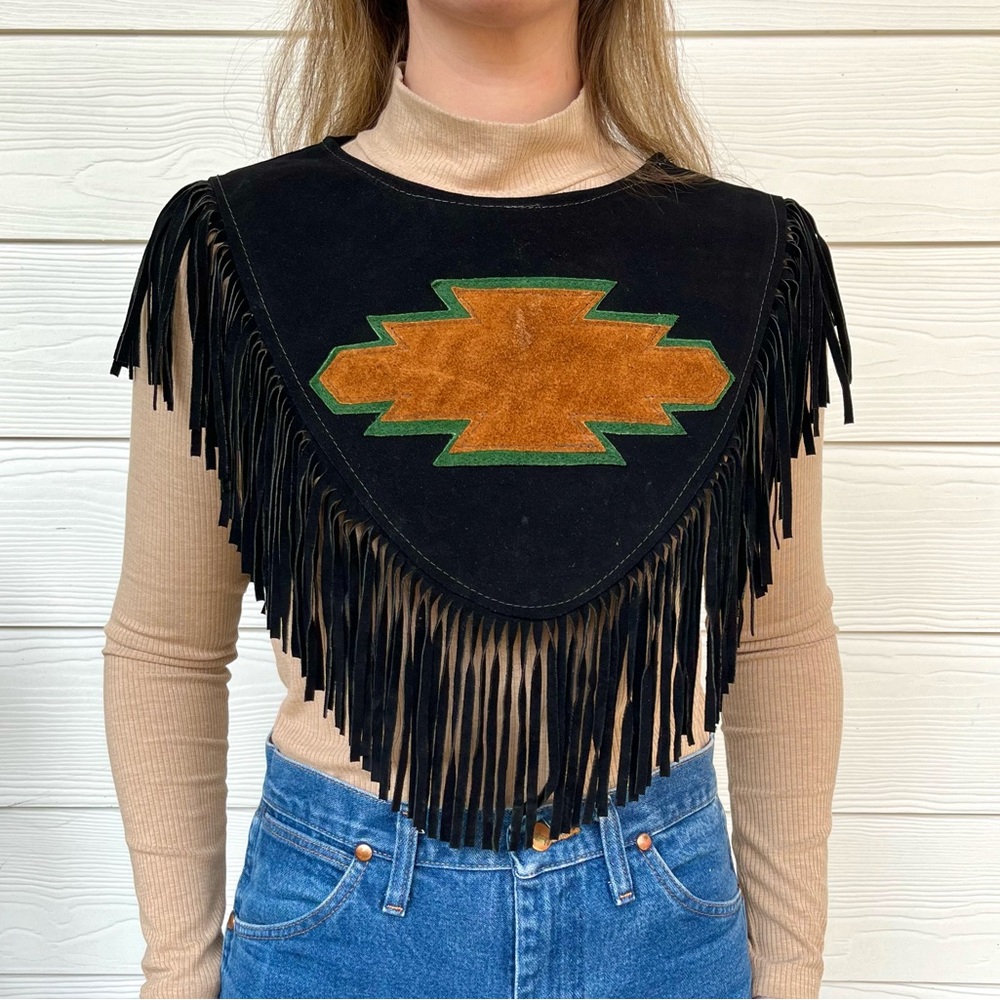 Vintage Steer Brand Black Leather Poncho